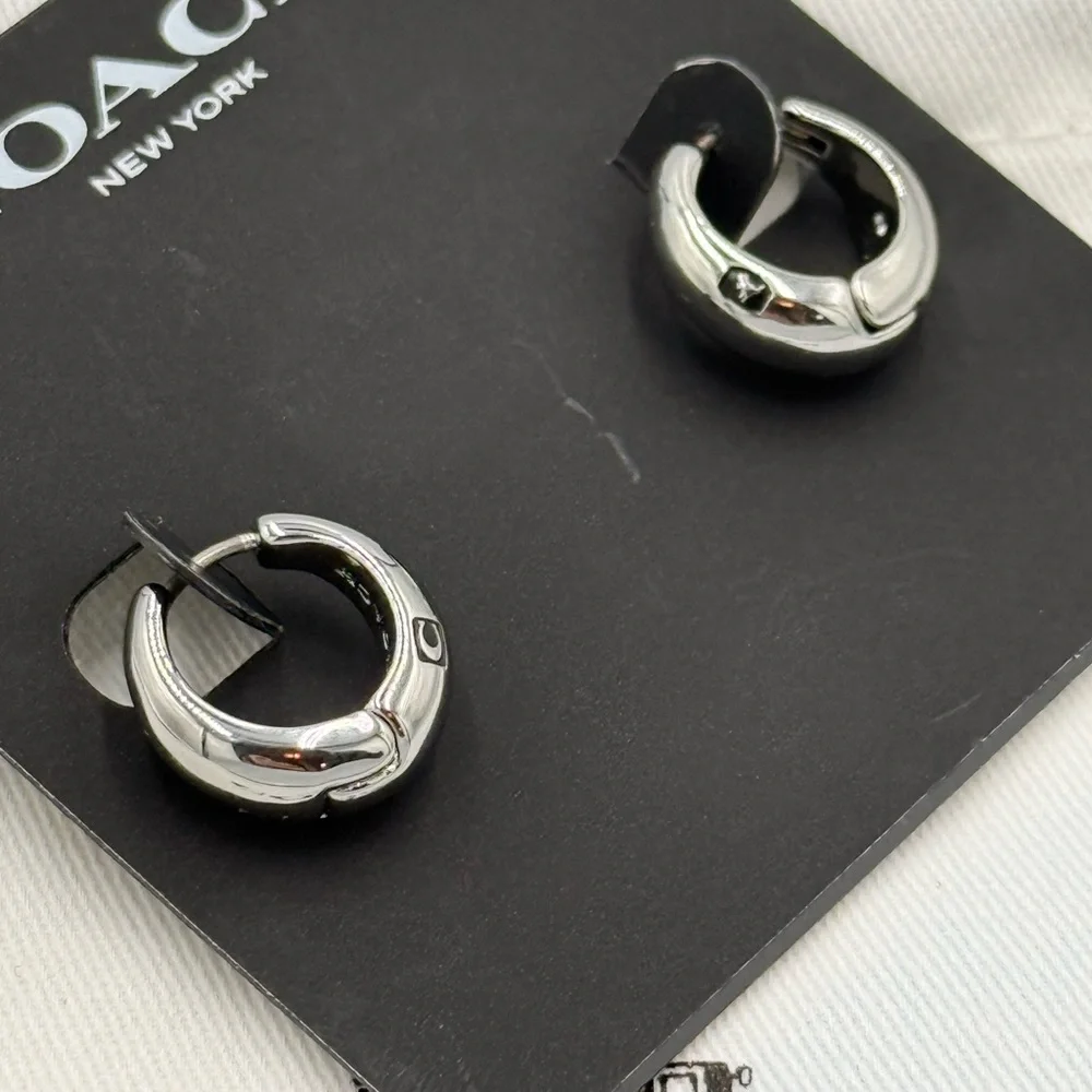 Coach Silver-Tone Hoop Earrings on Branded Card - Picture 4 of 4